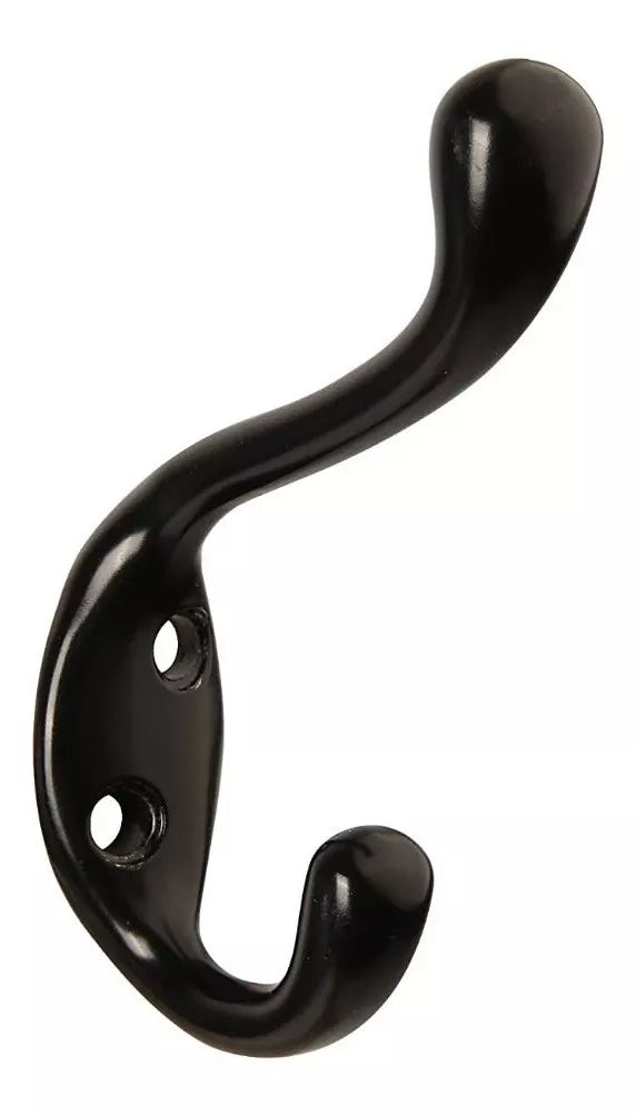 Gancho Perchero Italiano Colgador Doble Negro Mate Con Tornillos