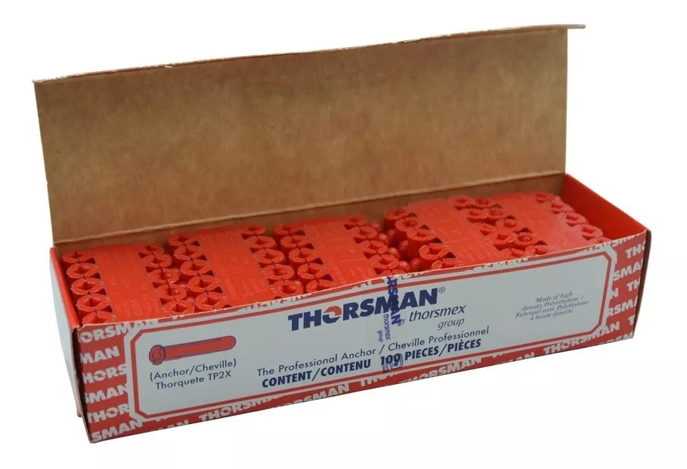 Taquete de Plástico Thorsman Rojo 1/4" Caja 100 Piezas