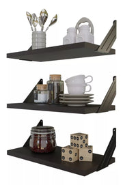 Set 3 Repisas Melamina 40x20 cm Wengue Soporte Lateral