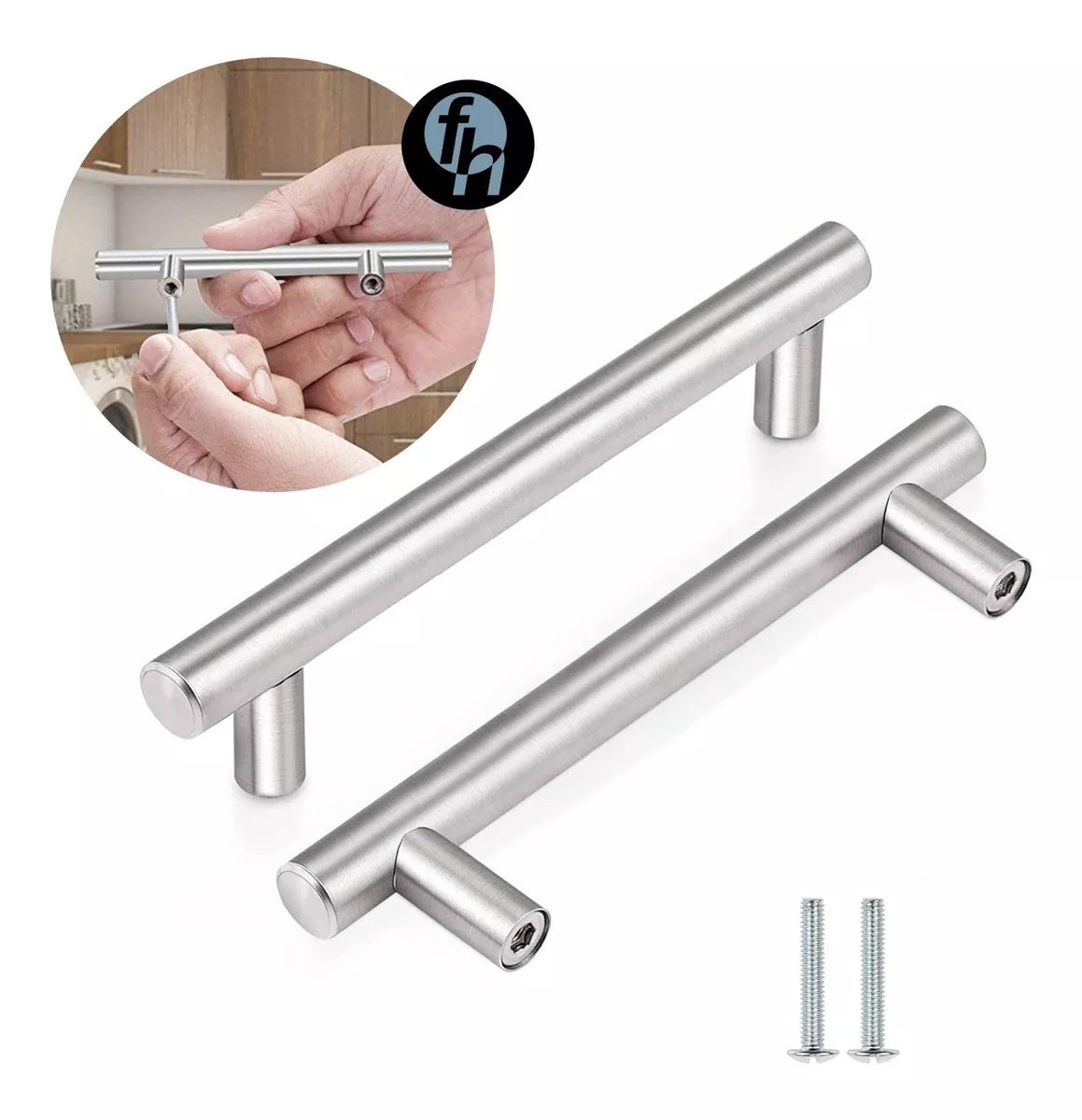 Jaladera Manija De Barra Hueca 25.2 cm Acero Inoxidable Con Tornillo