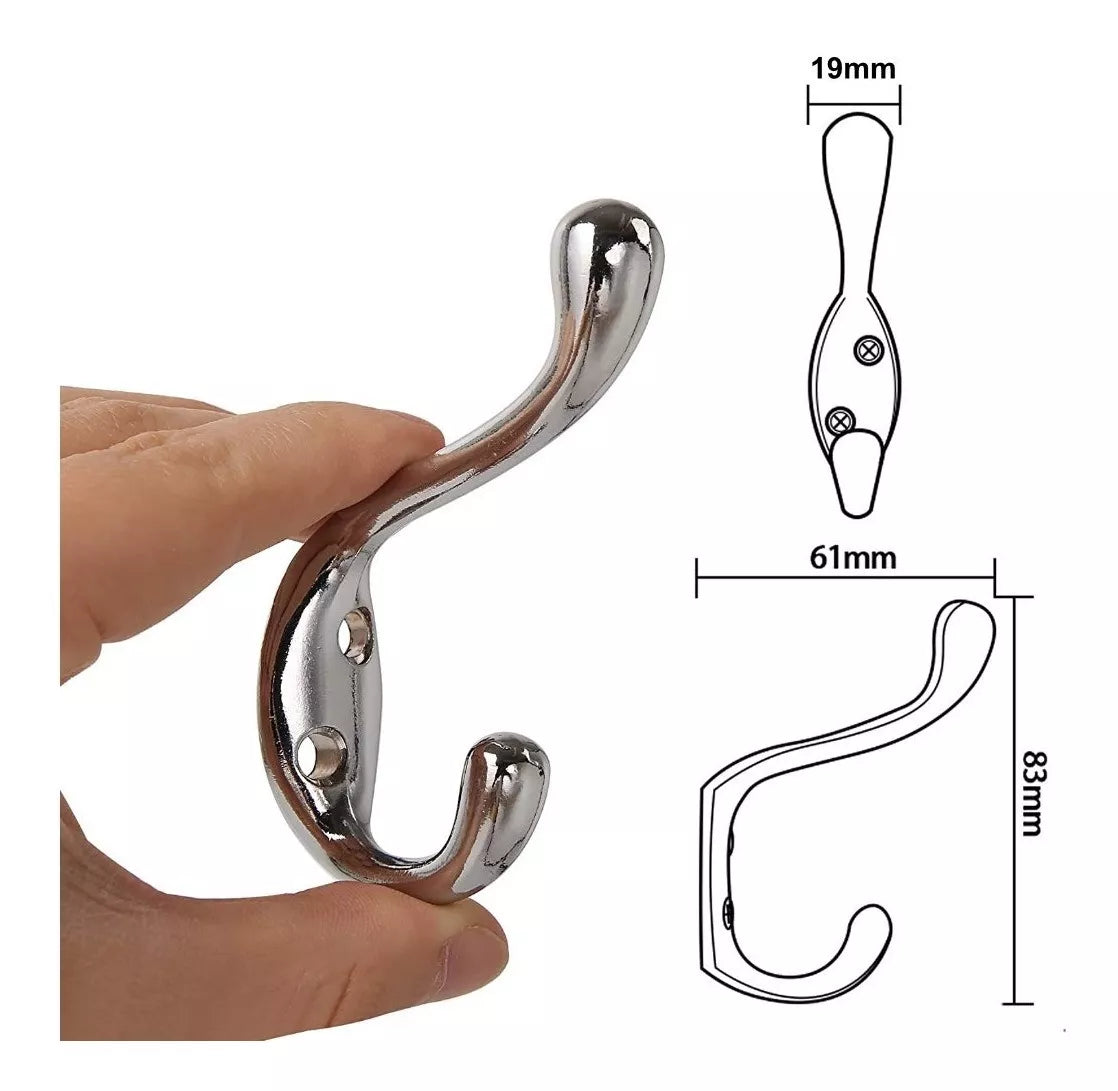 Gancho Perchero Italiano Colgador Doble Cromo Con Tornillos