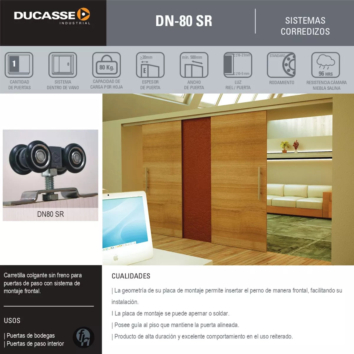 Sistema De Rodamiento Aéreo DN80-SR Para Puerta Corrediza Ducasse