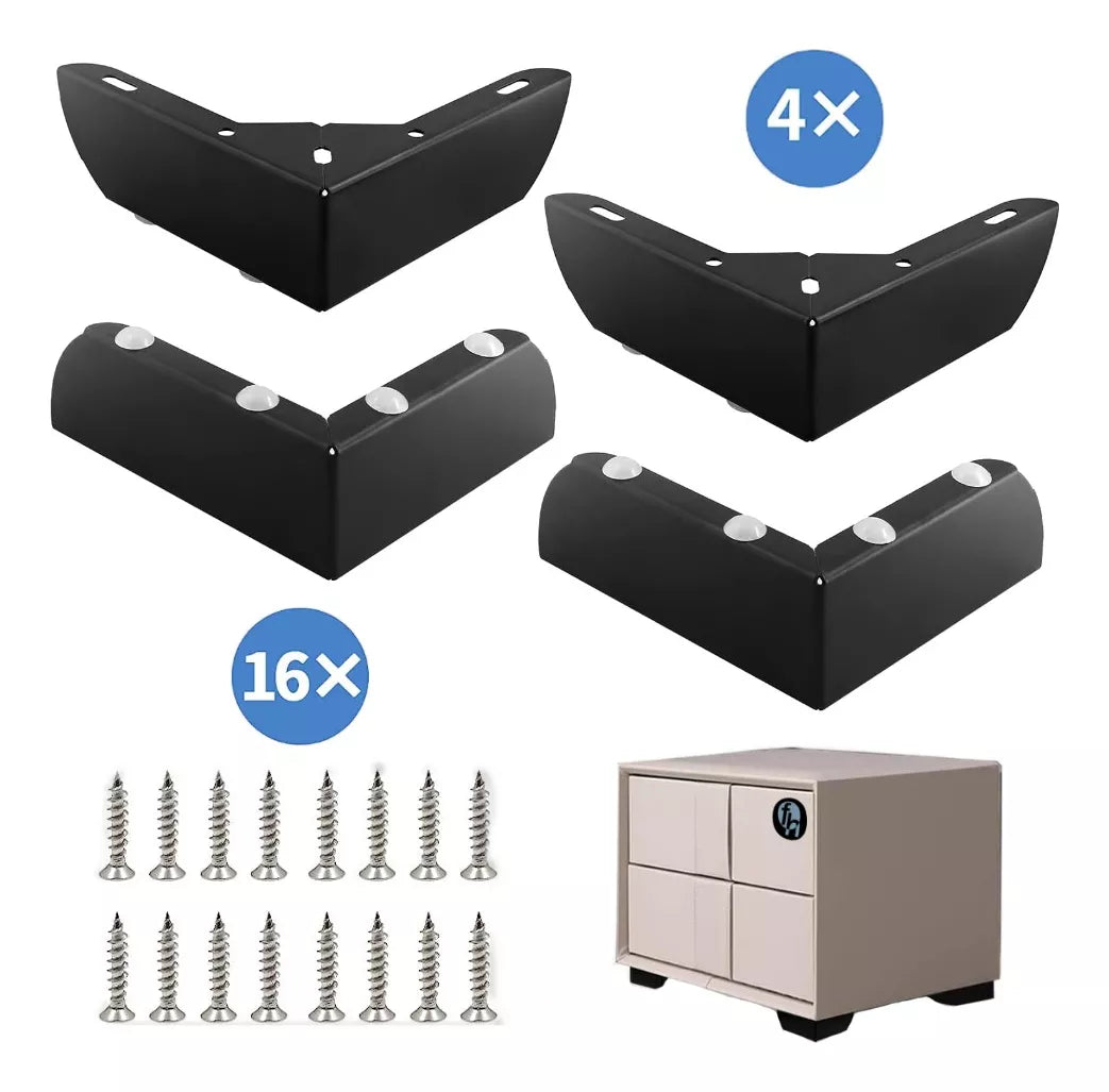 Pata Para Sofá y Muebles Esquinera 6 cm Acero Negro Mate 4 Piezas Con Tornillos