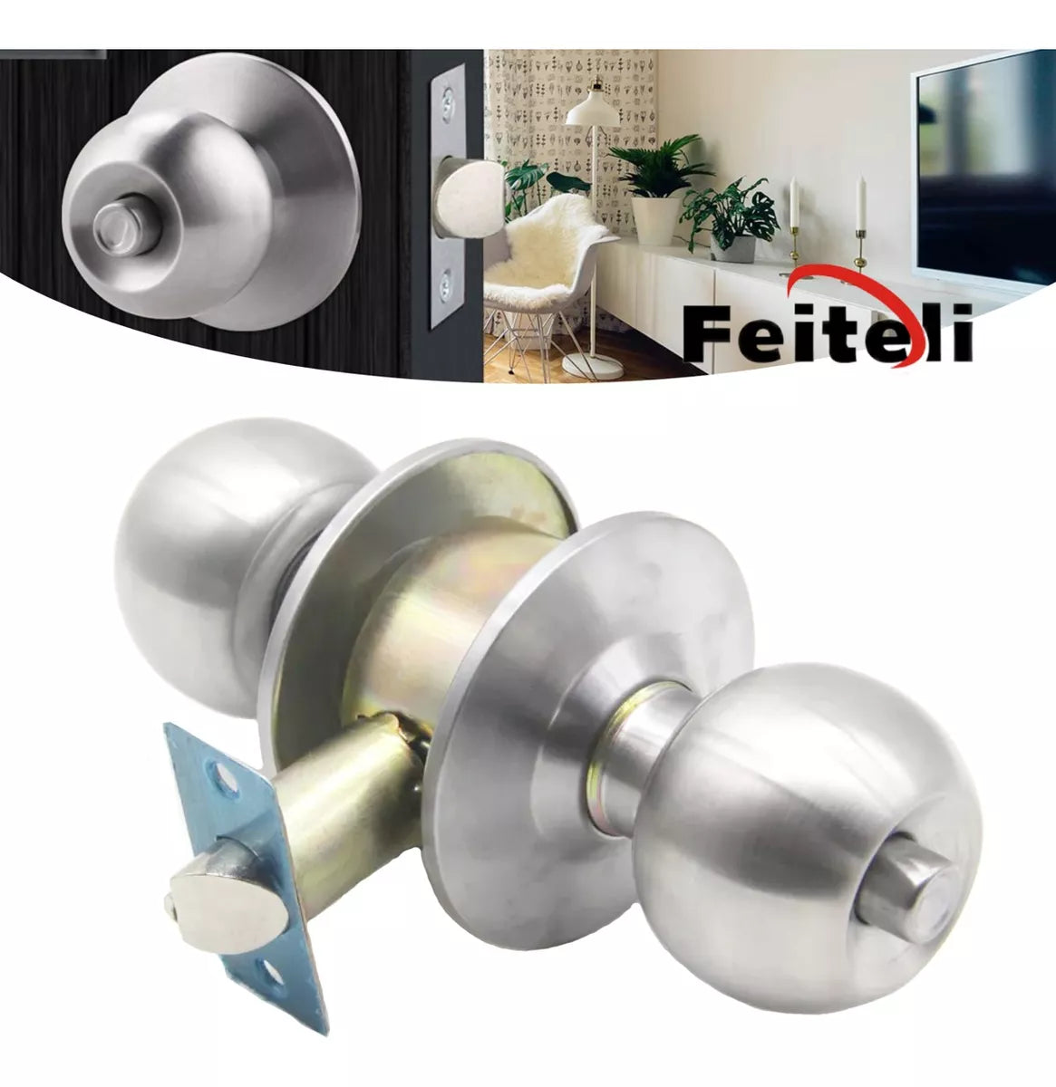 Cerradura Chapa De Perilla Baño Acero Inoxidable Feiteli