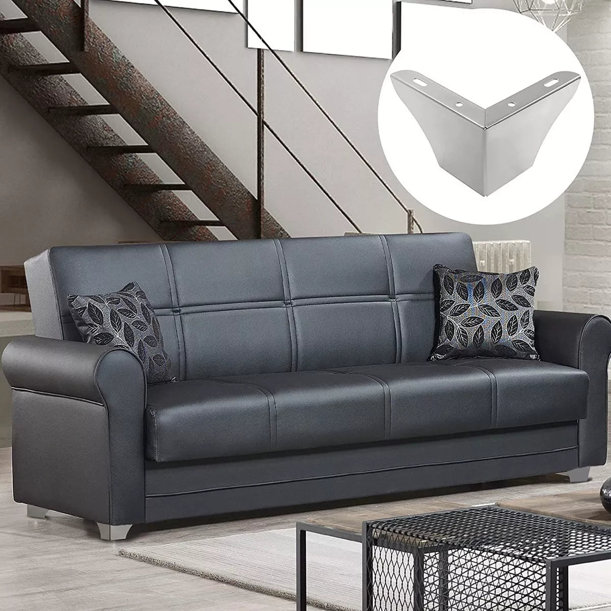 Pata Para Sofá y Muebles Esquinera 7.5 cm Acero Cromo 4 Piezas Con Tornillos