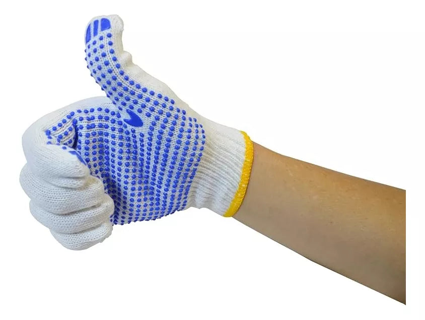Guantes De Trabajo Tela Con Puntos Antideslizantes Azul