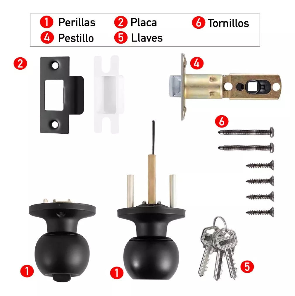Cerradura Chapa De Perilla Recámara Negro Mate Porter