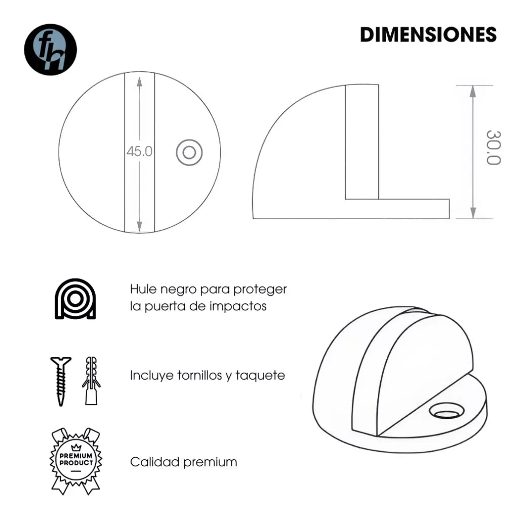 Tope Media Luna Magnético Para Puerta Negro Mate
