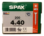 Tornillo Spax Madera 4x40 mm Cuerda Corrida 200 Piezas