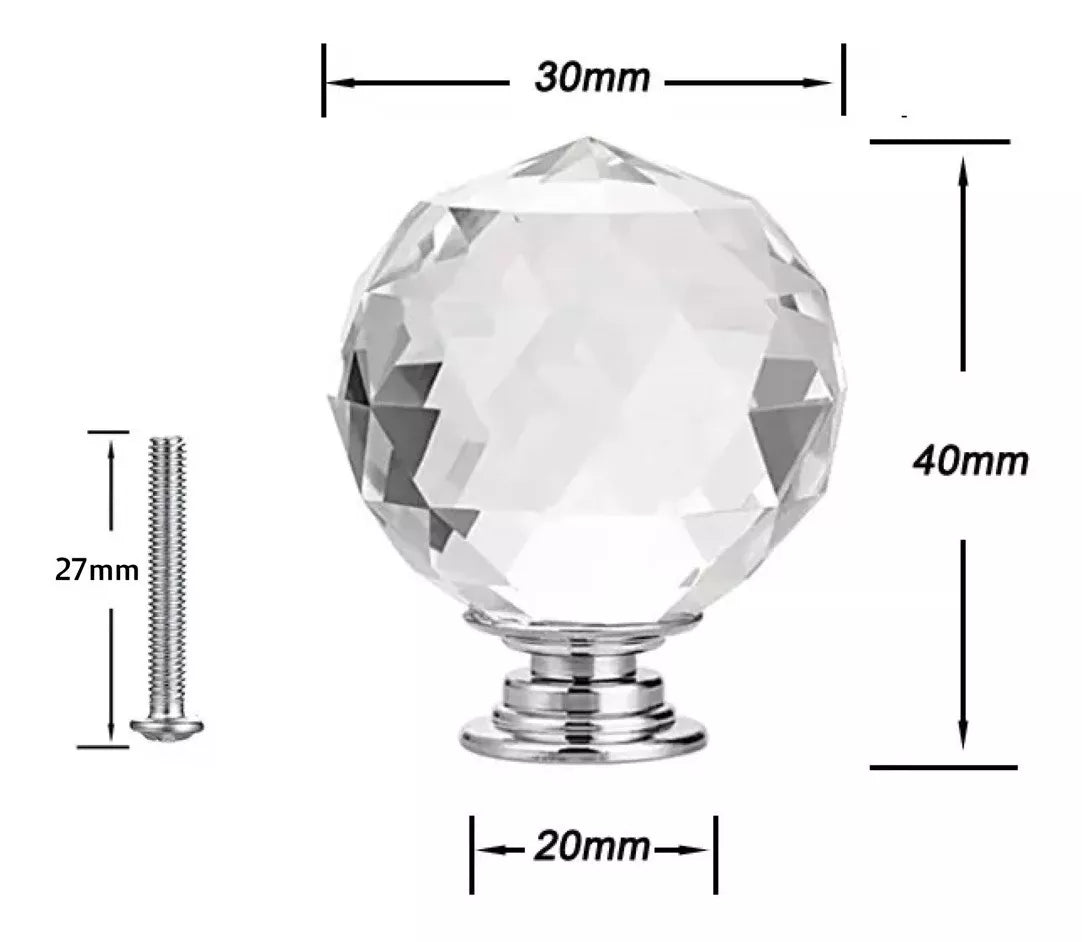 Perillas Jaladera De Cristal 30 mm Cromo Forma De Esfera