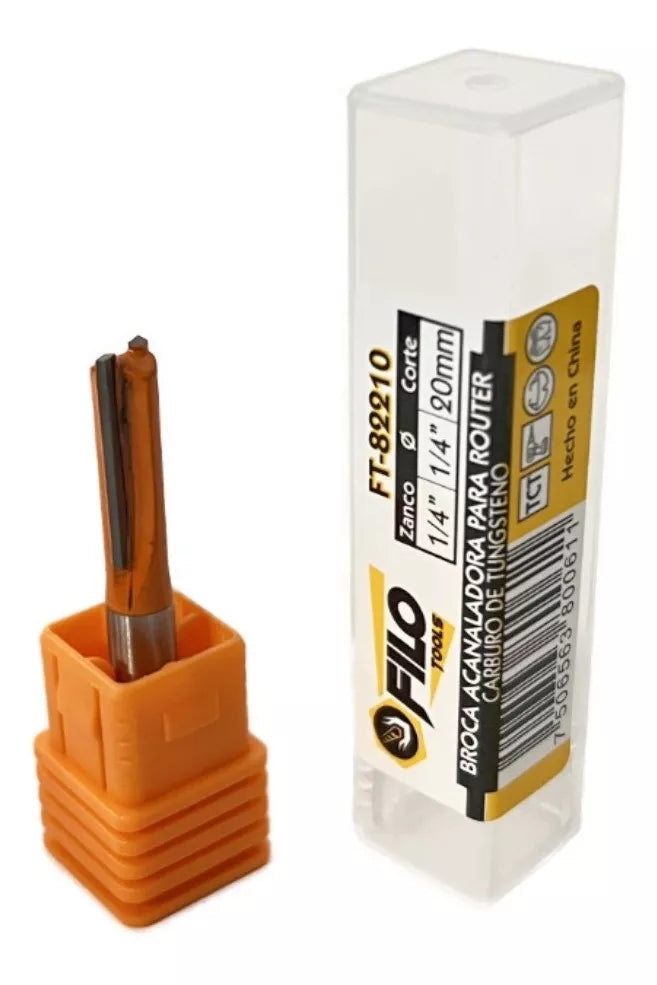 Broca Acanaladora Router Diámetro 1/4" Zanco 1/4" Corte 20 mm