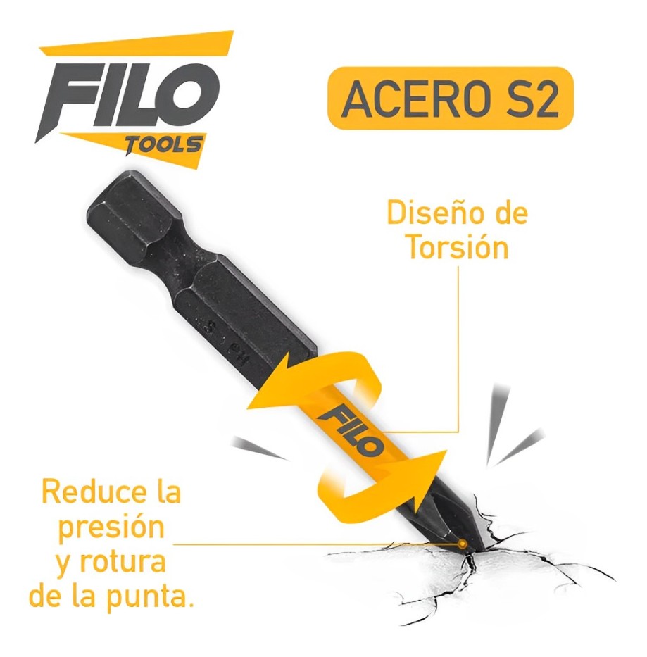 Puntas De Impacto Phillips PH2 Acero S2 Filo Tools 75 mm