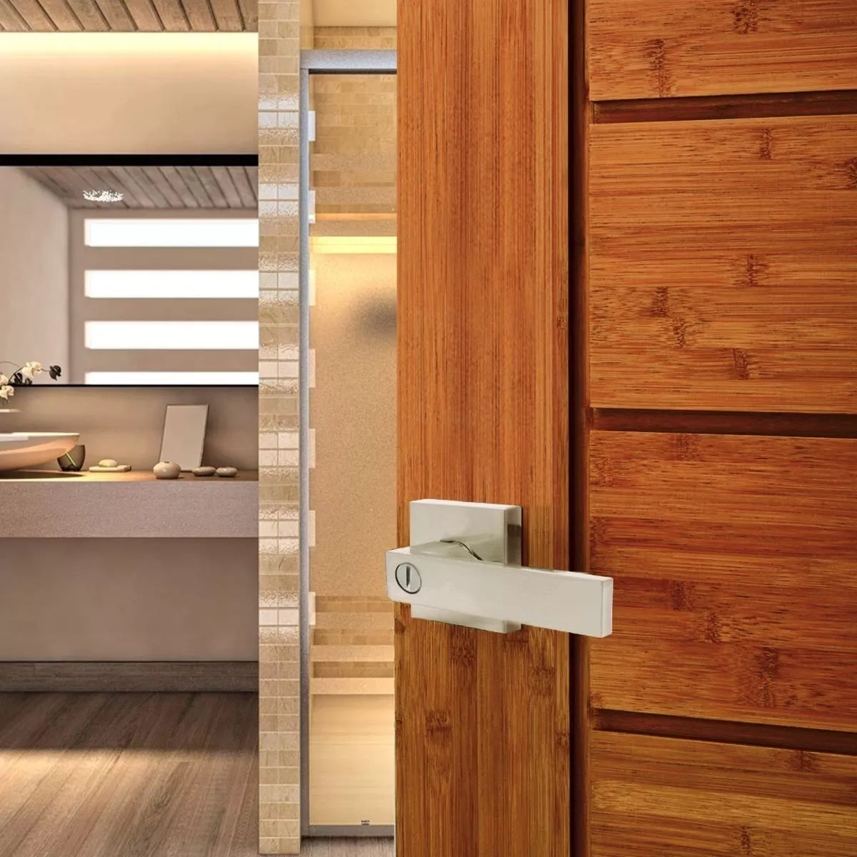 Cerradura Manija Cuadrada Baño Níquel Satinado 65912 Dexter
