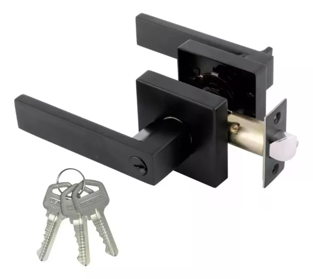 Cerradura Manija Cuadrada Puerta Recámara Negro Mate 65182 Dexter
