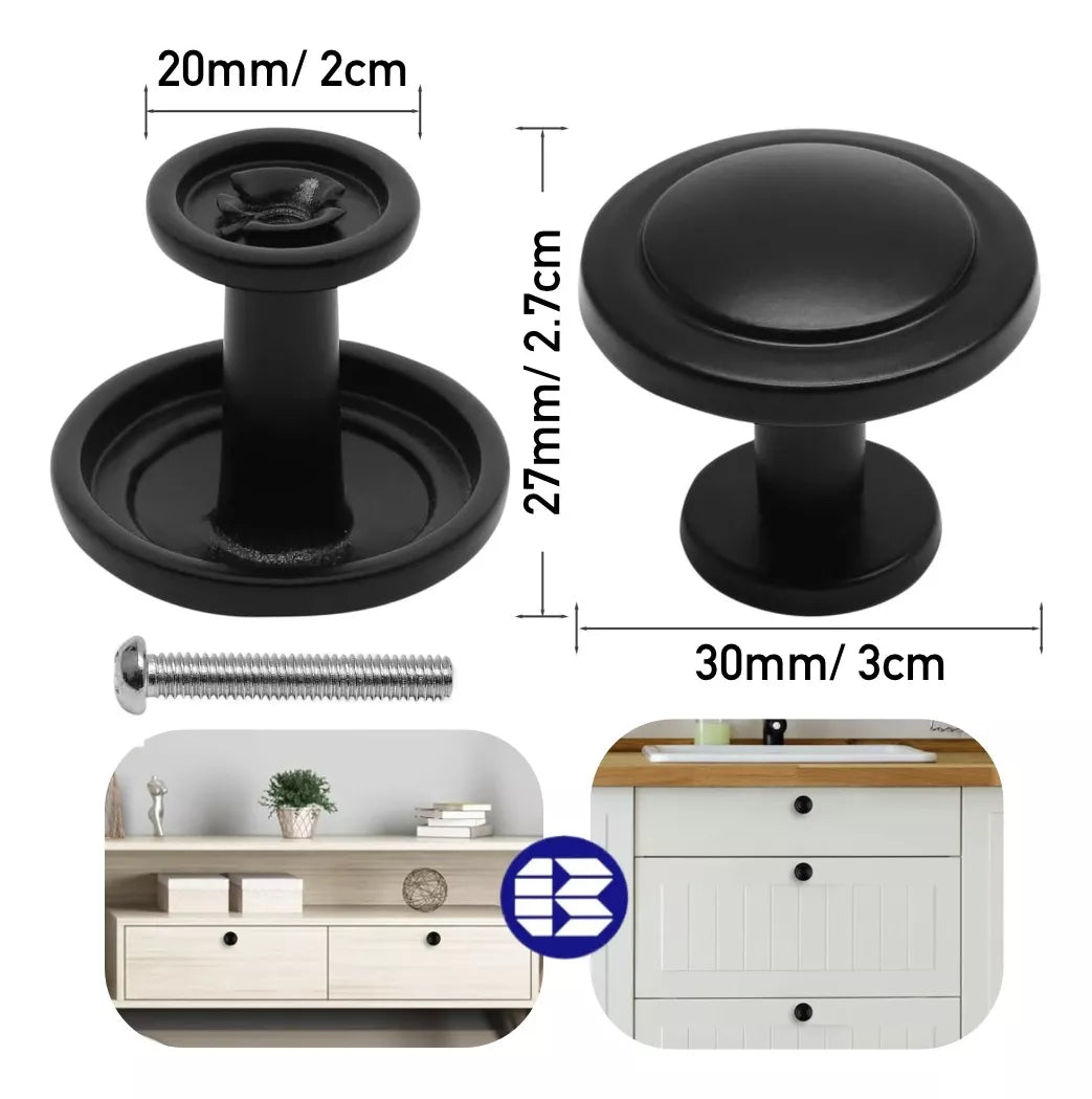 Jaladera De Botón JN-1415 Modelo "R" Negro Mate Con Tornillos