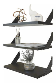 Set 3 Repisas Melamina 40x20 cm Negro Mate Soporte Lateral