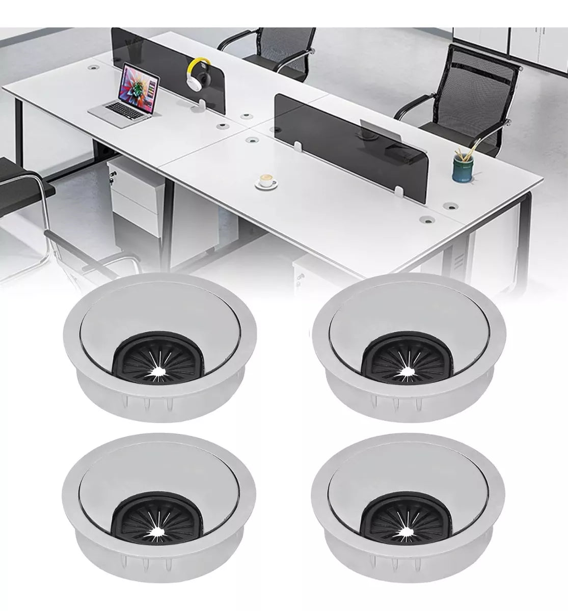 Pasacables Diámetro 50 mm Plateado Organizador de Cables Escritorio