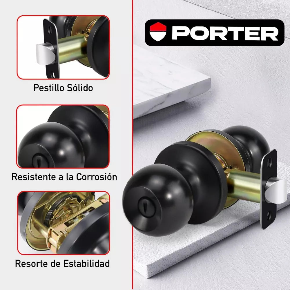Cerradura Chapa De Perilla Baño Negro Mate Porter