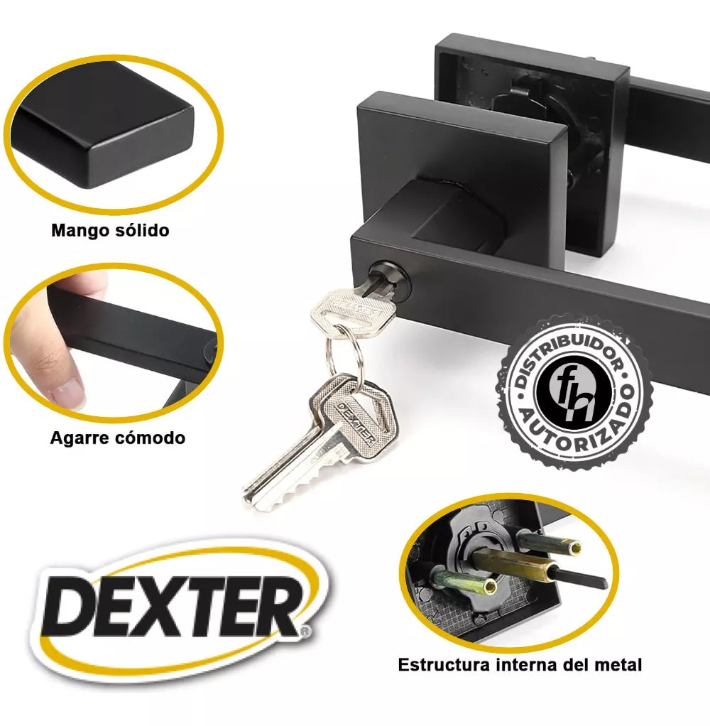 Cerradura Manija Cuadrada Puerta Recámara Negro Mate 65182 Dexter