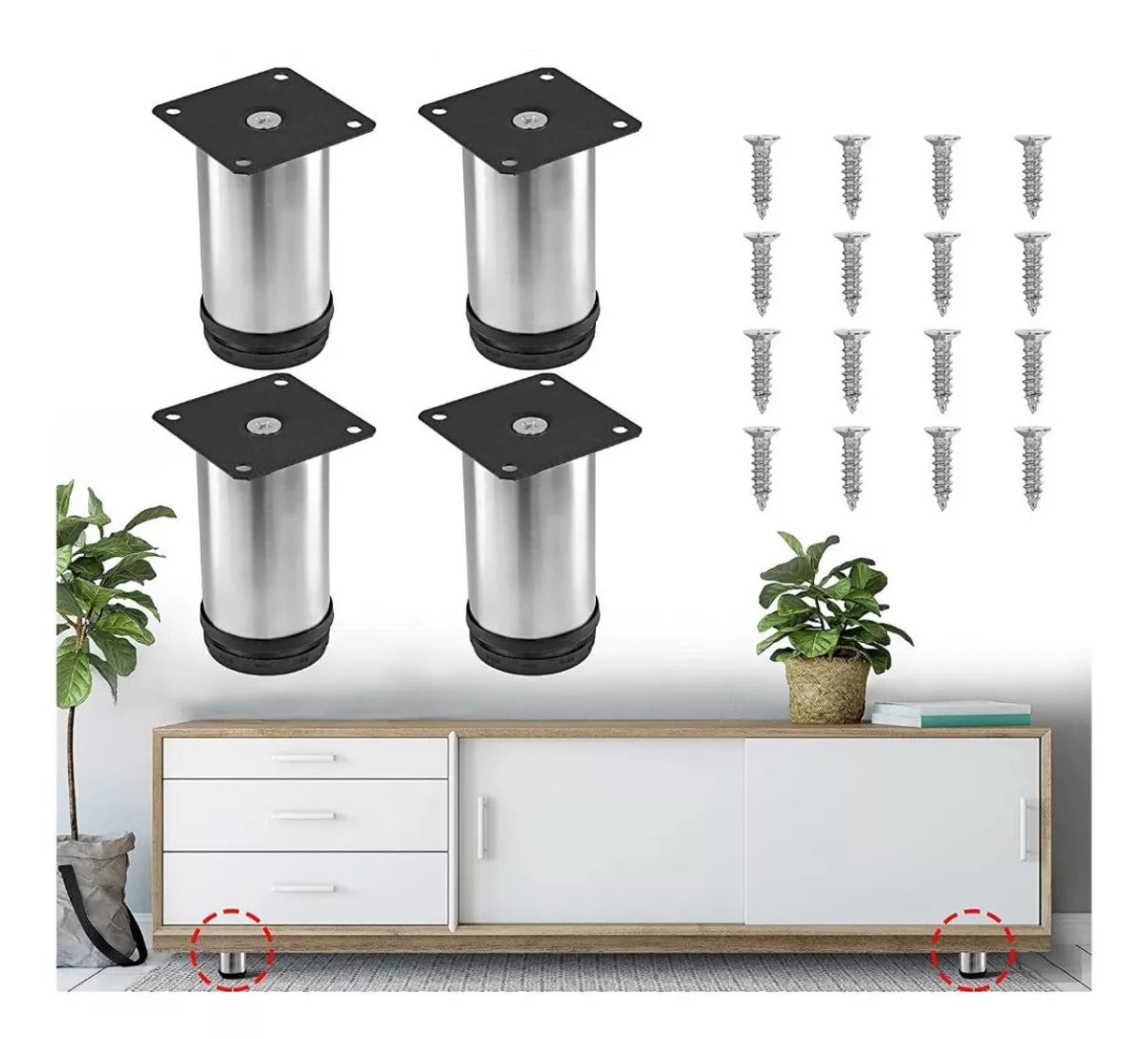Pata Para Sofá y Muebles Regulable Redonda Acero Cromo 10-11 cm Con Tornillos