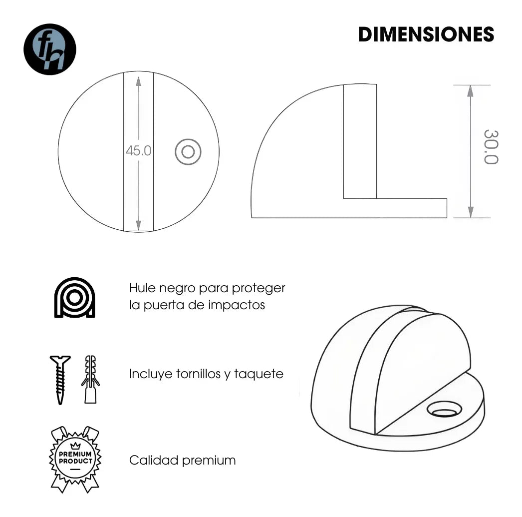 Tope Media Luna Para Puerta Níquel Satinado Con Tornillos