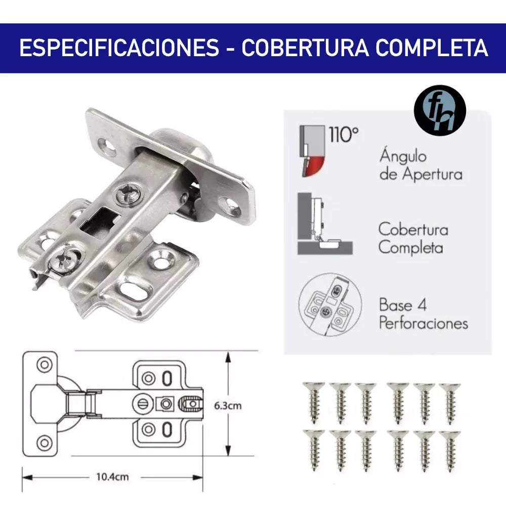 Bisagra Bidimensional 35 mm Cobertura Completa/Recta 4 Perforaciones FH