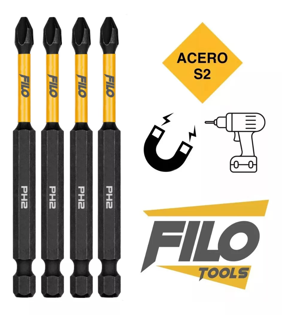 Puntas De Impacto Phillips PH2 Acero S2 Filo Tools 75 mm