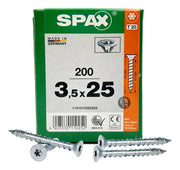 Tornillos Spax Madera 3.5x25 mm Cuerda Corrida 200 Piezas