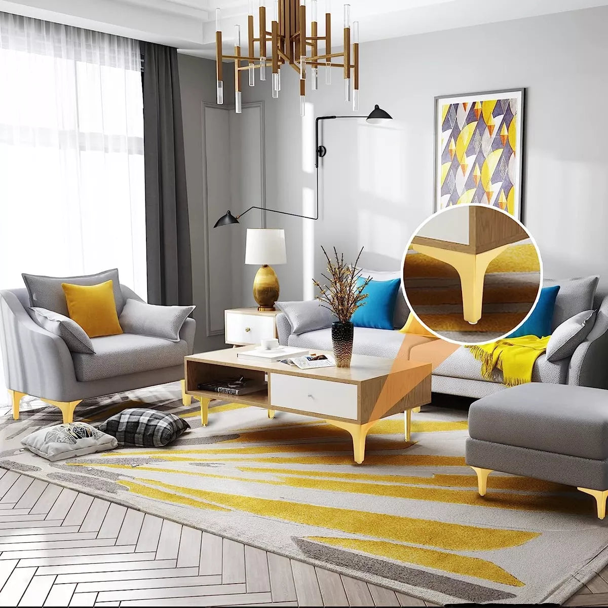 Pata Para Sofá y Muebles Metálica Triangular "Slim" Latón Brillante