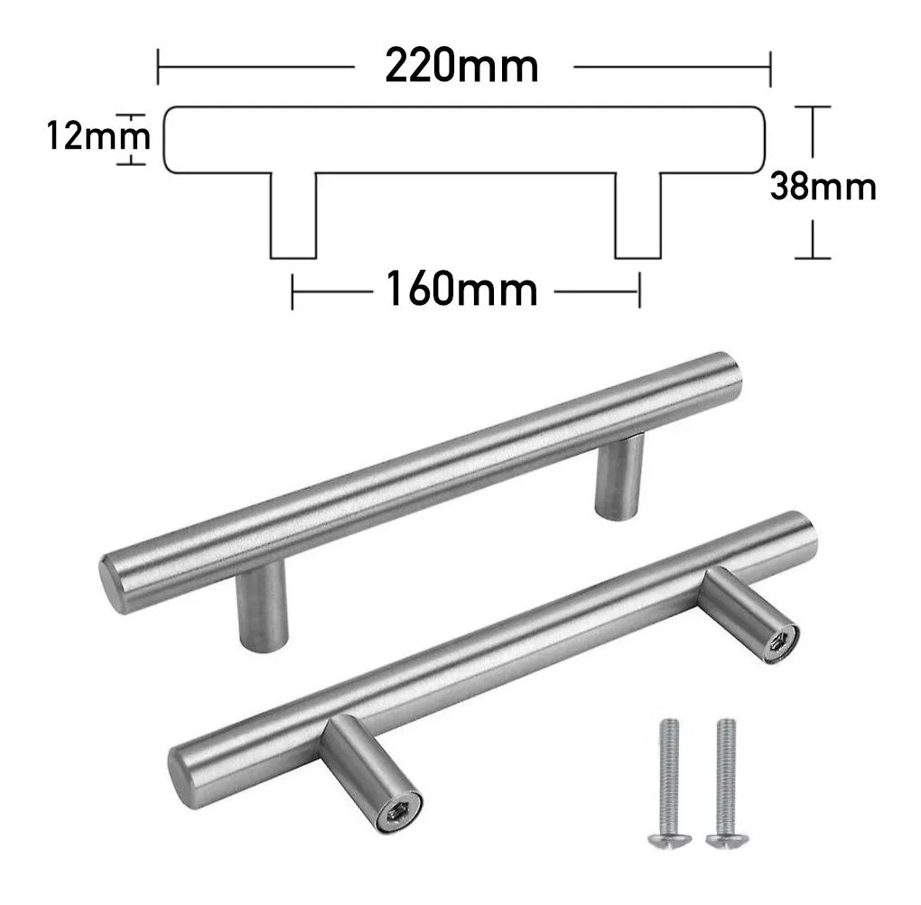 Jaladera Manija De Barra Hueca 22 cm Acero Inoxidable Con Tornillo
