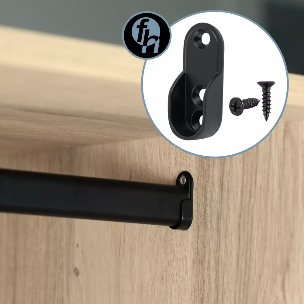Brida Tubo Closet Ovalado Negro Mate Con Tornillos