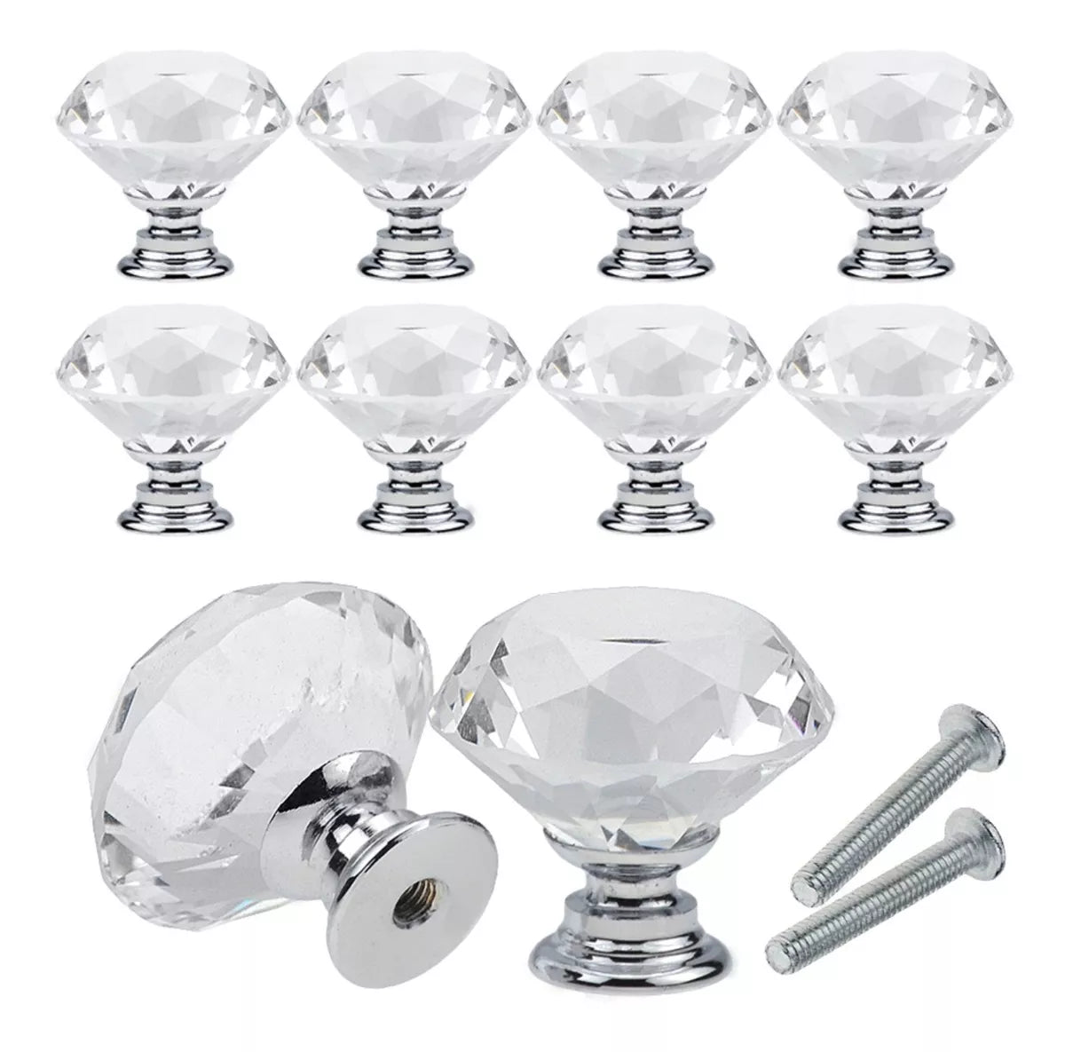 Perillas Jaladera De Cristal 25 mm Cromo Forma Diamante