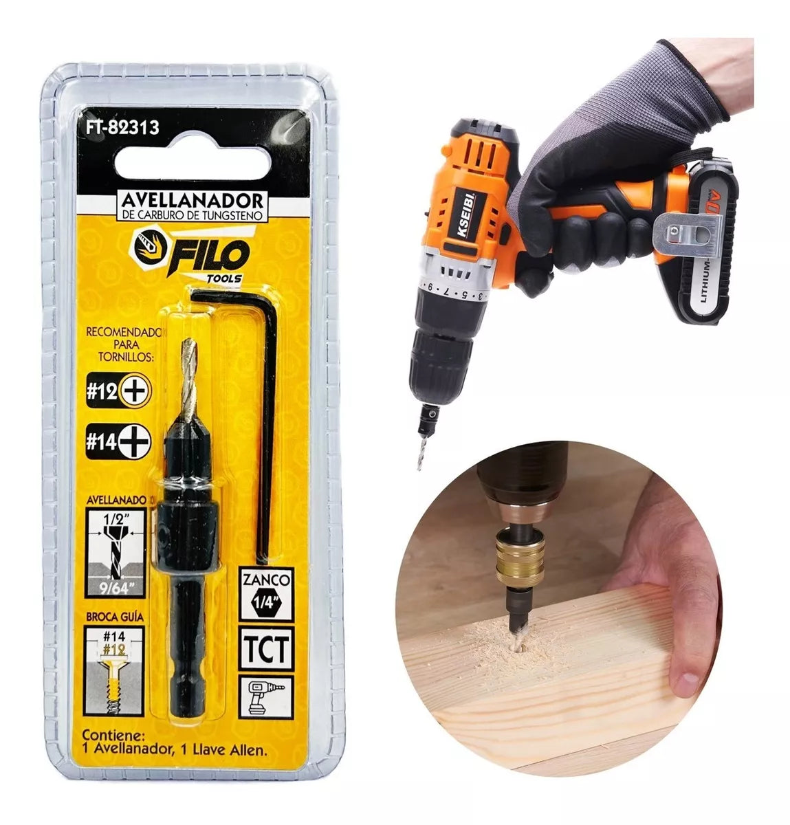 Broca Avellanador Carburo De Tungsteno #12 y #14 Con Llave Allen Filo Tools