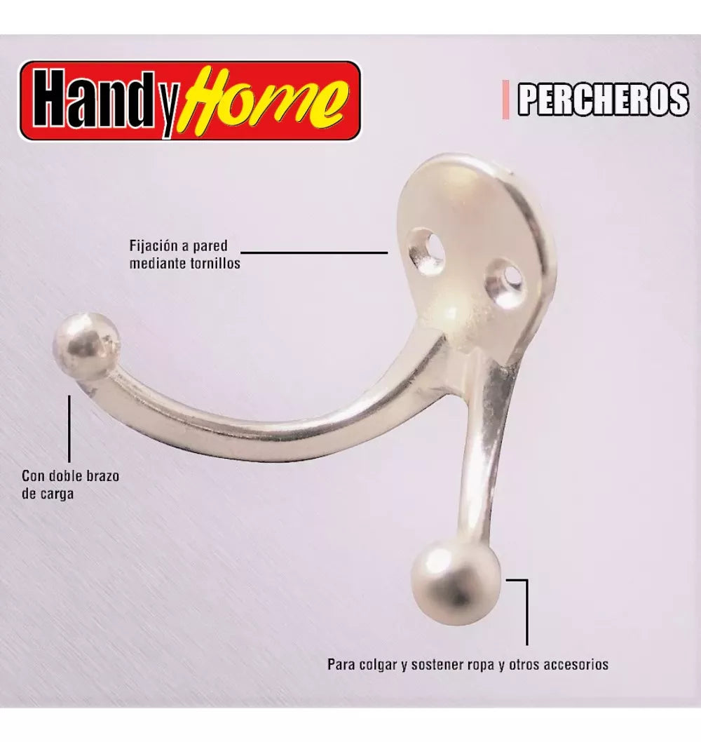Gancho Perchero Doble Para Pared Níquel Satinado Handy Home