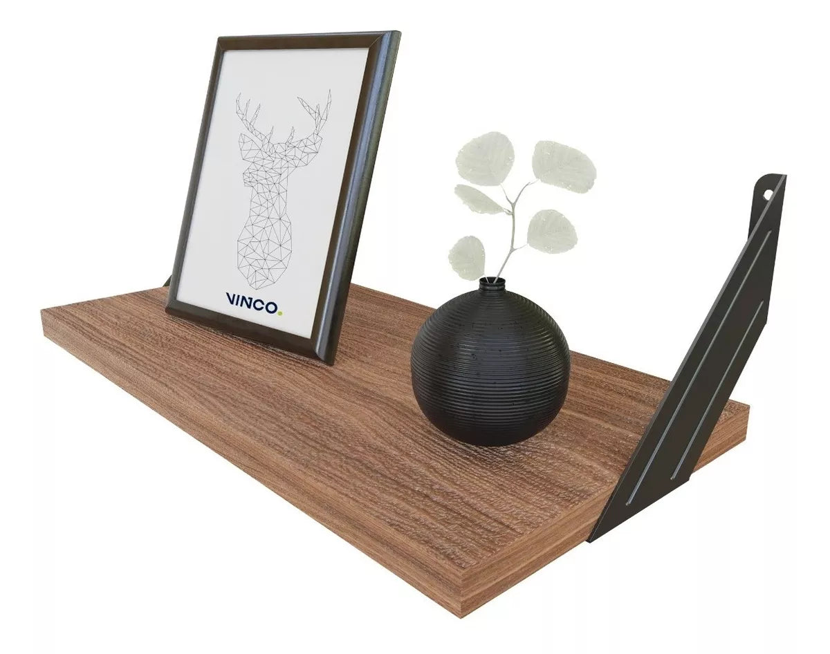 Set 3 Repisas Melamina 40x20 cm Nogal Soporte Lateral