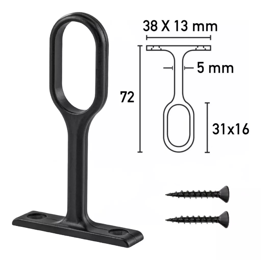 Soporte Central Negro Mate Tubo Ovalado Para Closet