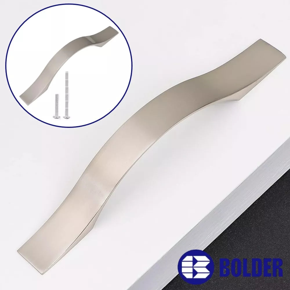 Jaladera Tirador Para Muebles Modelo "S" Níquel Satinado Con Tornillos