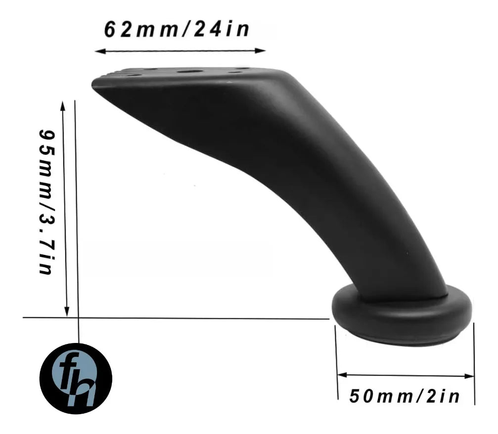 Pata Para Sofá y Muebles Curva 9 cm Acero Negro Mate Con Tornillos