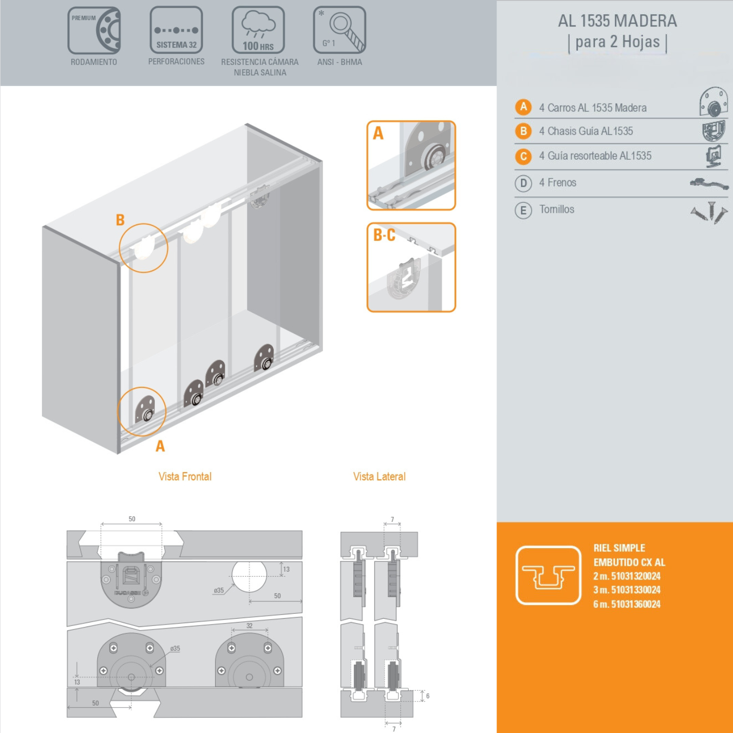 Sistema Para Mueble AL-1535 Para Madera Ducasse