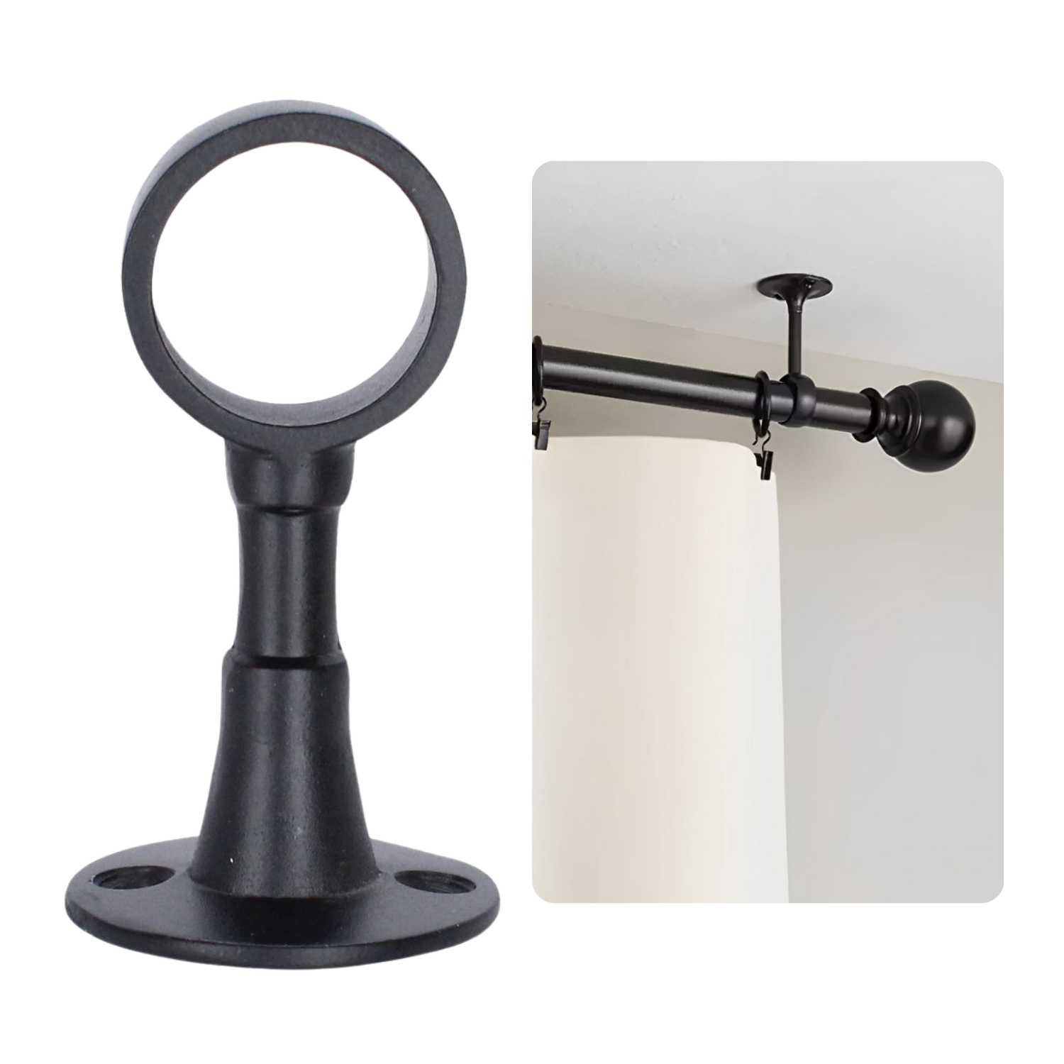 Soporte Central Negro Mate Zamak Tubo Redondo 1"