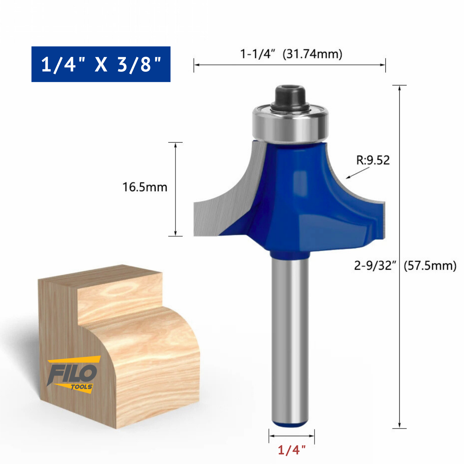 Broca Para Router Redondeadora 1/4x3/8" Filo Tools