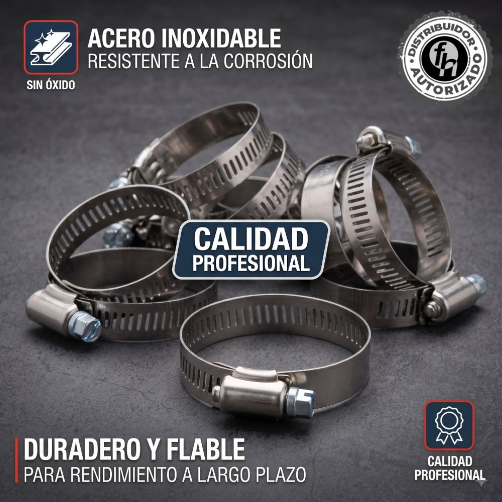 Abrazadera Reforzada Acero Inoxidable 38 - 57 mm (10 piezas) Veker 12593