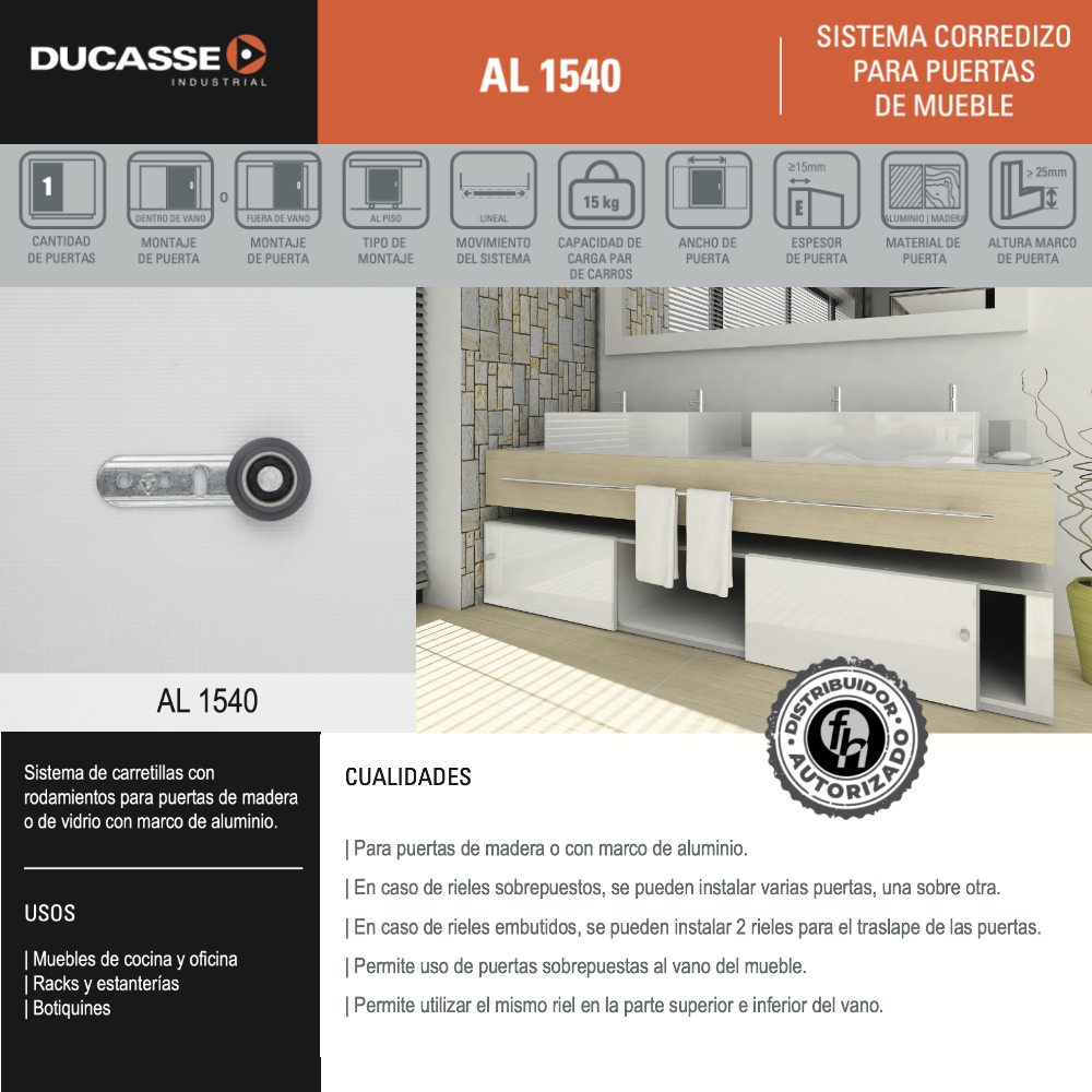 Sistema Corredizo AL 1540 Para Muebles Ducasse