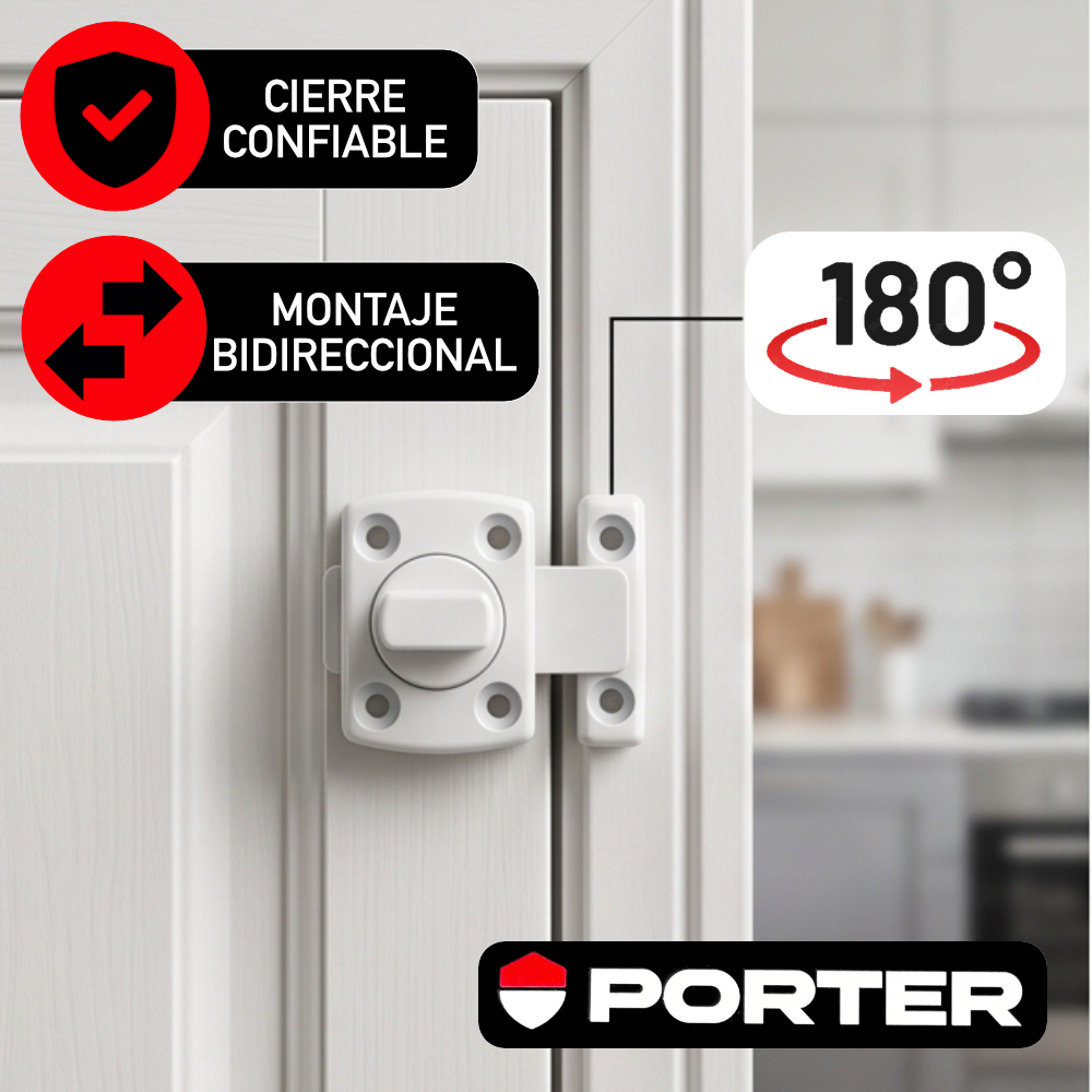 Pasador Cerrojo Giratorio De Seguridad Bidireccional 180° Blanco Con Tornillos