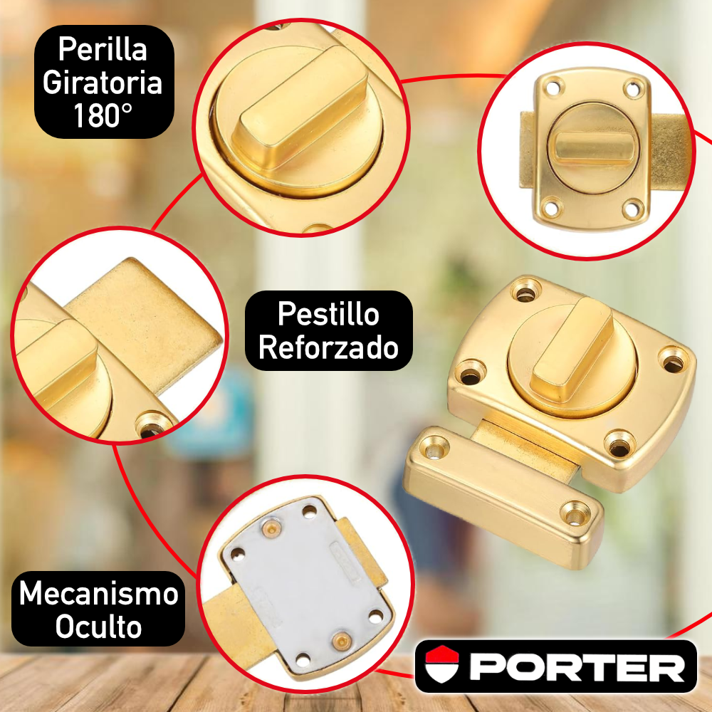 Pasador Cerrojo Giratorio De Seguridad Bidireccional 180° Dorado Con Tornillos