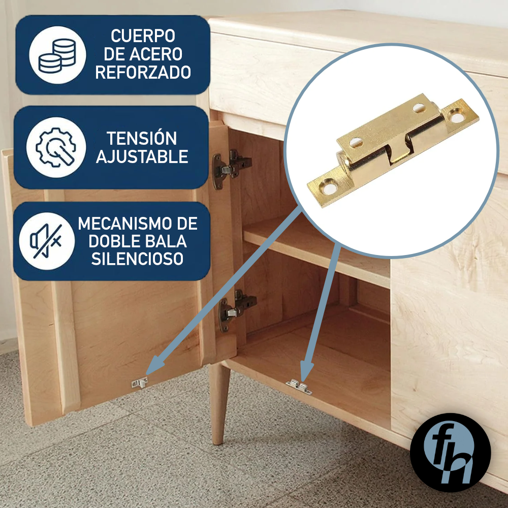 Resbalón Doble Bala Latón Brillante Mediano 48mm Broche Para Puertas Con Tornillos