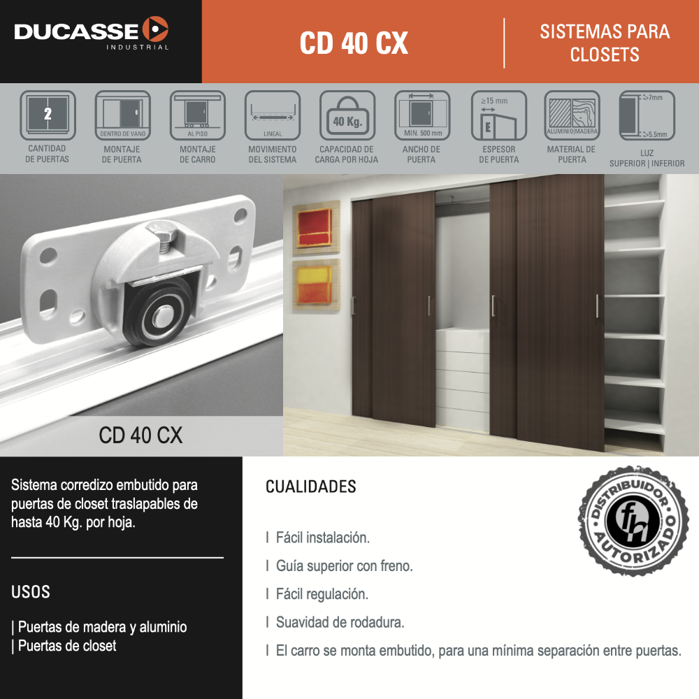 Sistema Para Closet CD40 CX Con Puertas Corredizas Kit Ducasse