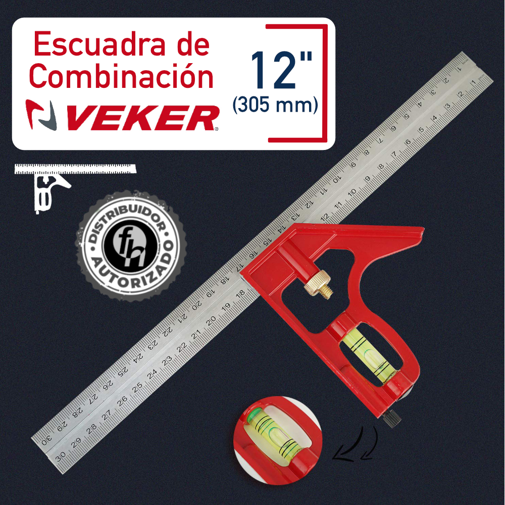 Escuadra Combinación 30cm Ángulos y Nivel Carpintero 12236