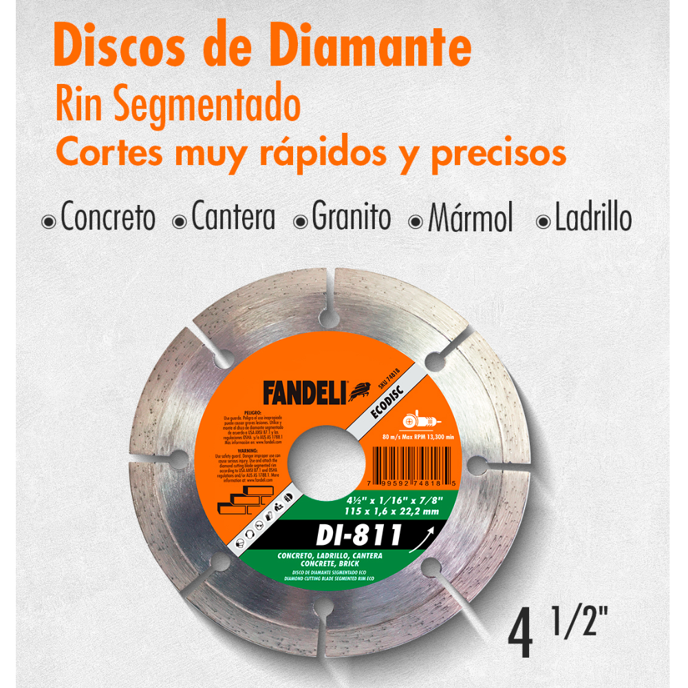 Disco Diamante Rin Segmentado 4-1/2'' Fandeli ECO DI-811
