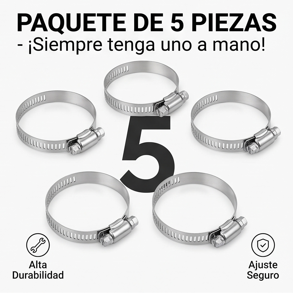 Abrazadera Reforzada Acero Inoxidable 65 - 89 mm (5 piezas) Veker 12598